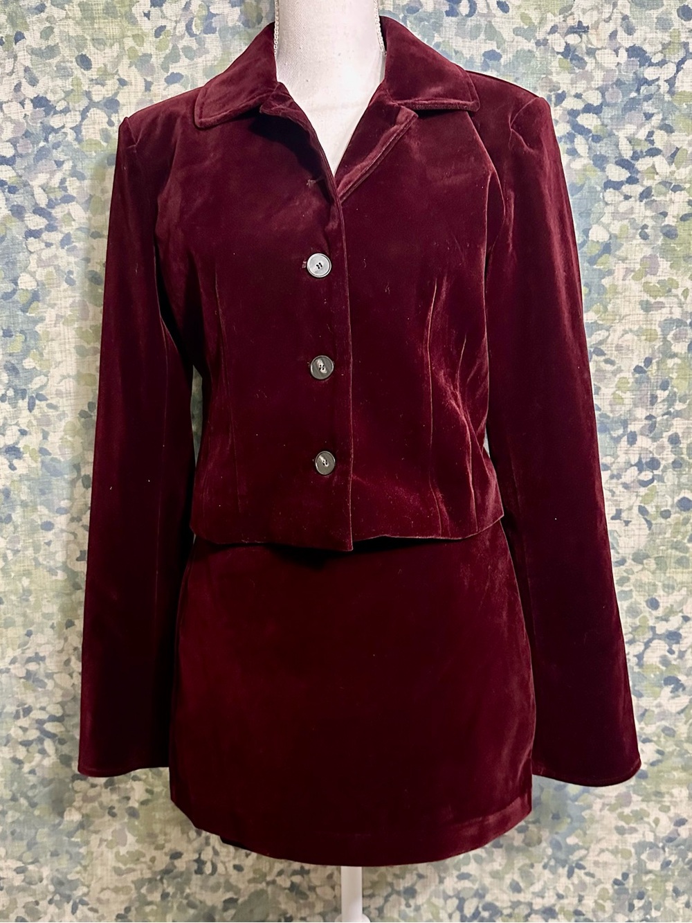 NWT Commense Burgundy Velvet Blazer Skirt Set Small 2pc Matching Set